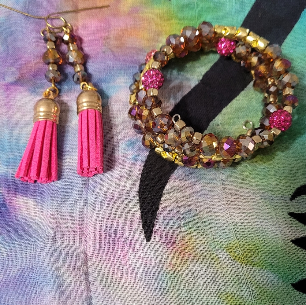 Beaded wrap around bracelet/earring set